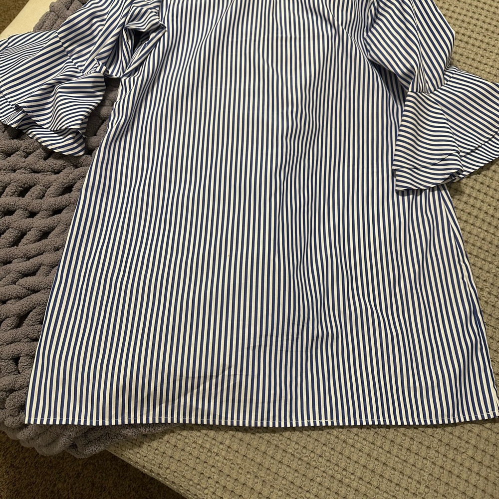 Sharagano Blue and White Striped Dress